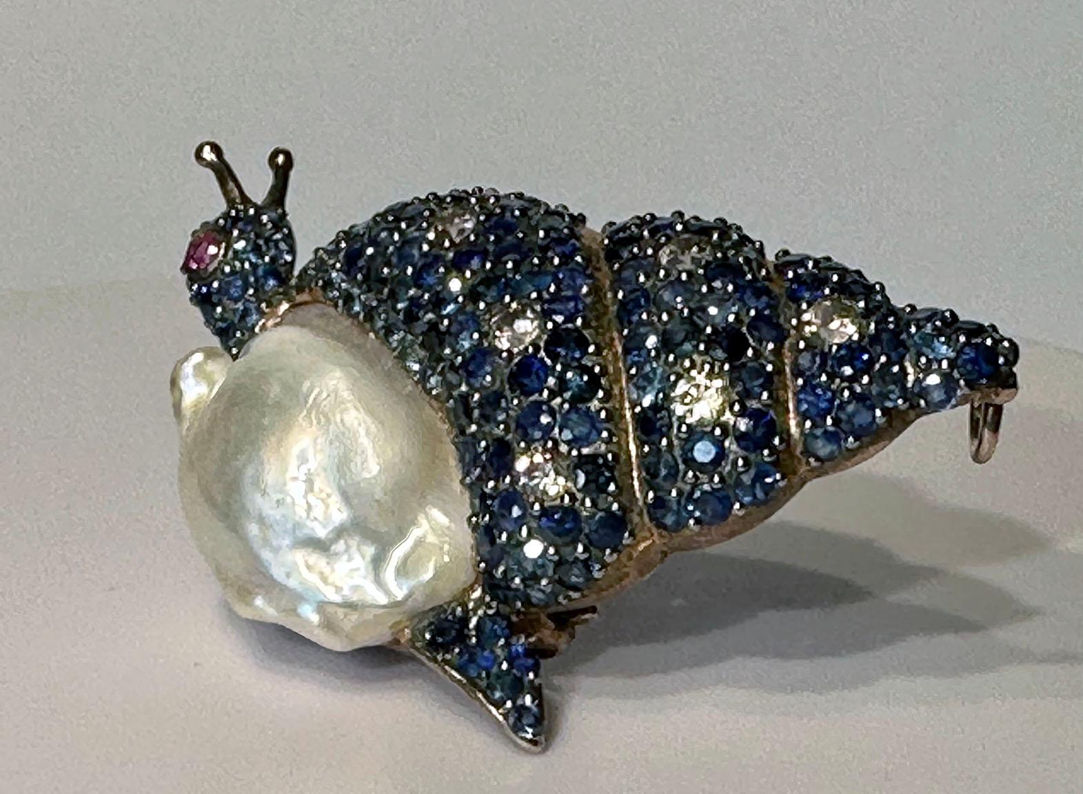 Round Cut Blackened and Rose Gold Plated Silver Snail Brooch/Pendant For Sale