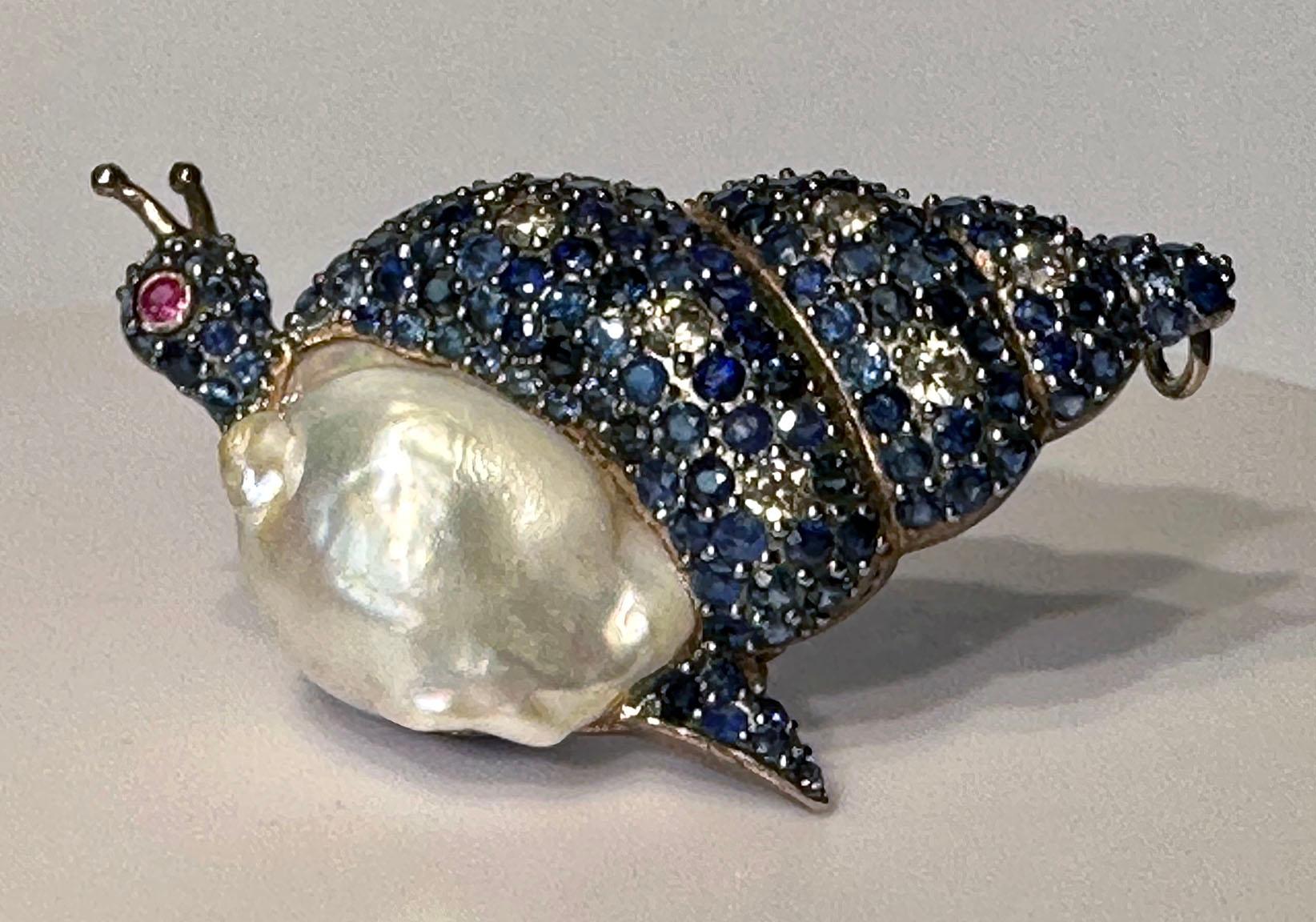 Blackened and Rose Gold Plated Silver Snail Brooch/Pendant In New Condition For Sale In Coupeville, WA