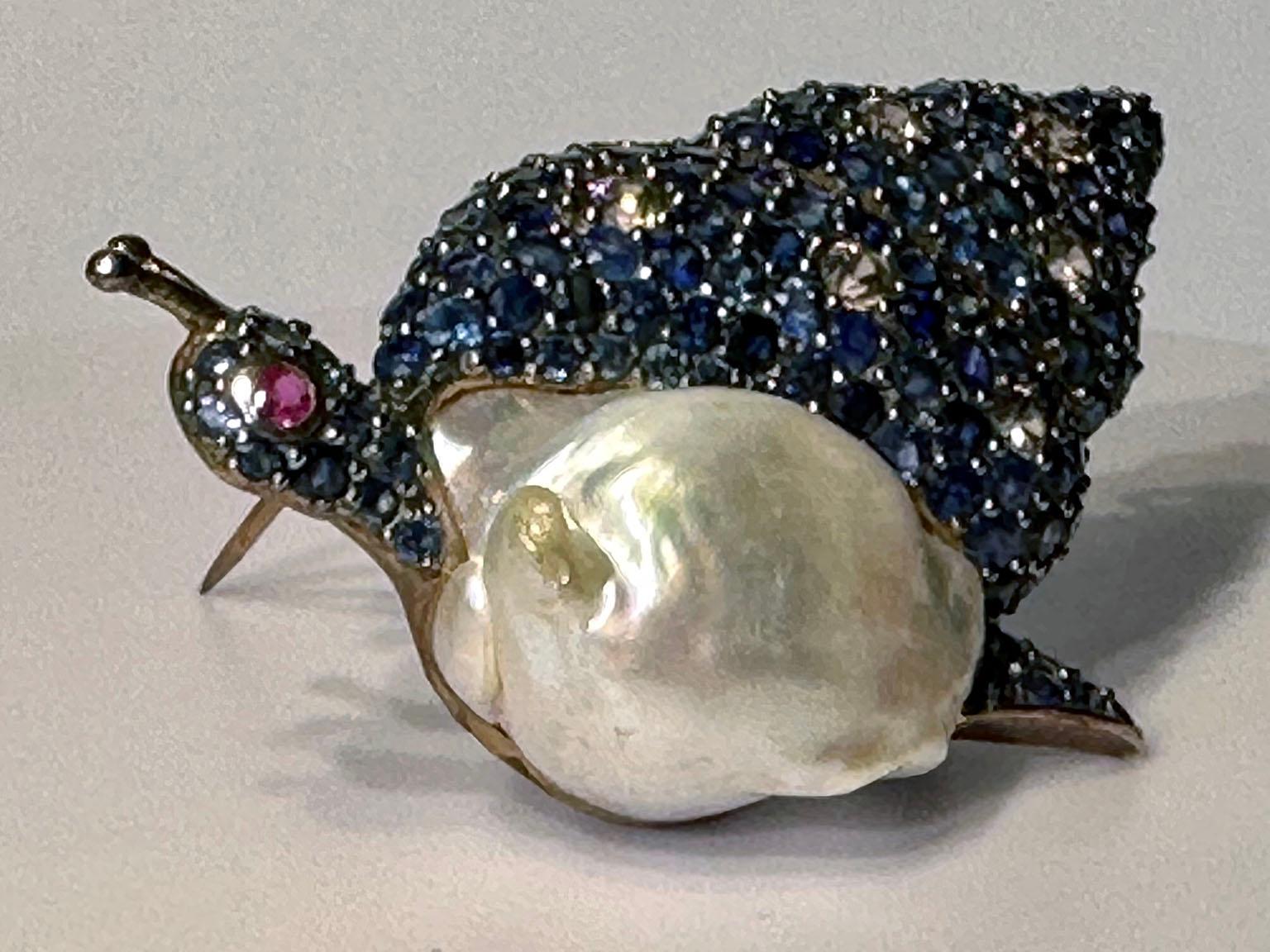 Blackened and Rose Gold Plated Silver Snail Brooch/Pendant For Sale 1