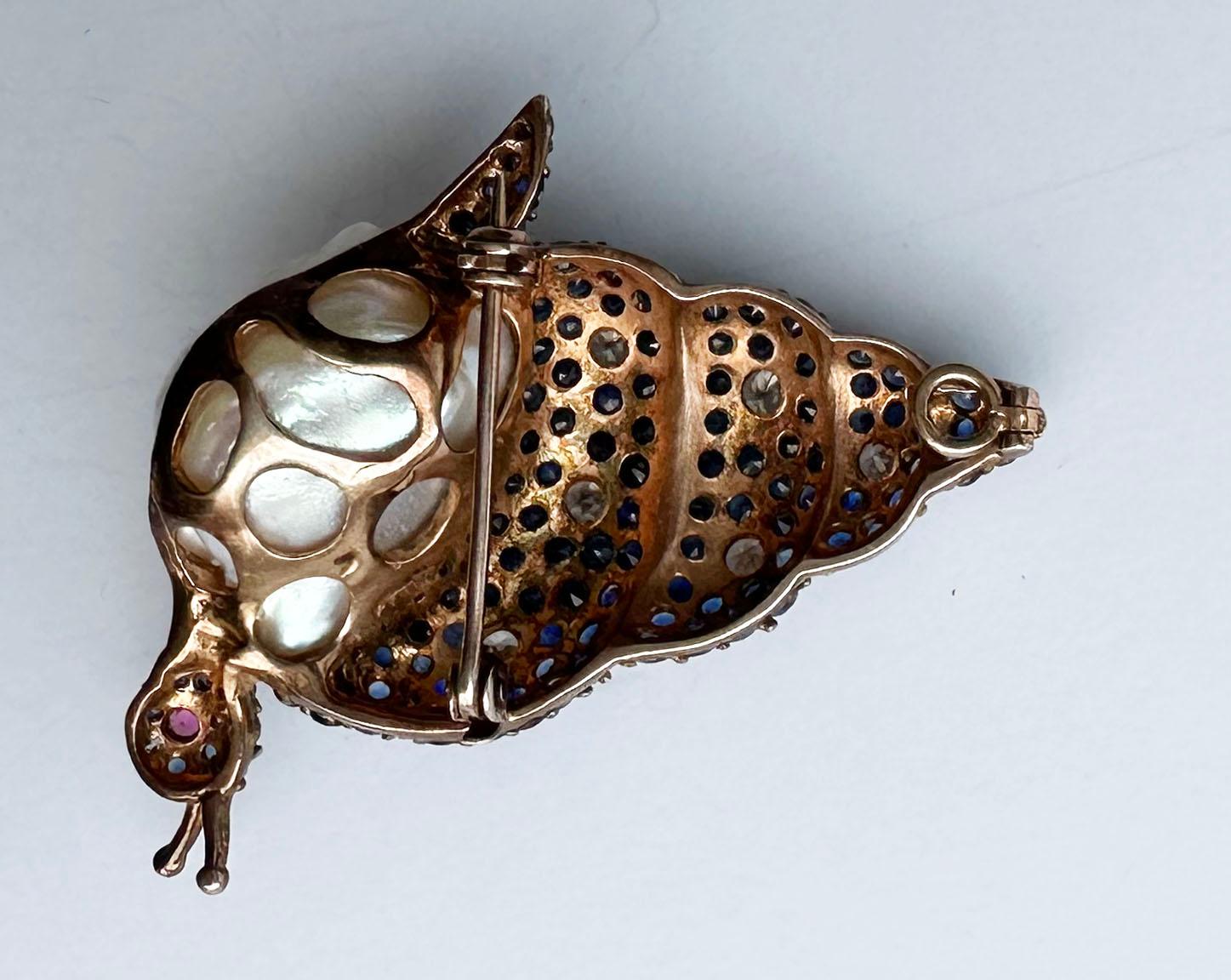 Blackened and Rose Gold Plated Silver Snail Brooch/Pendant For Sale 3