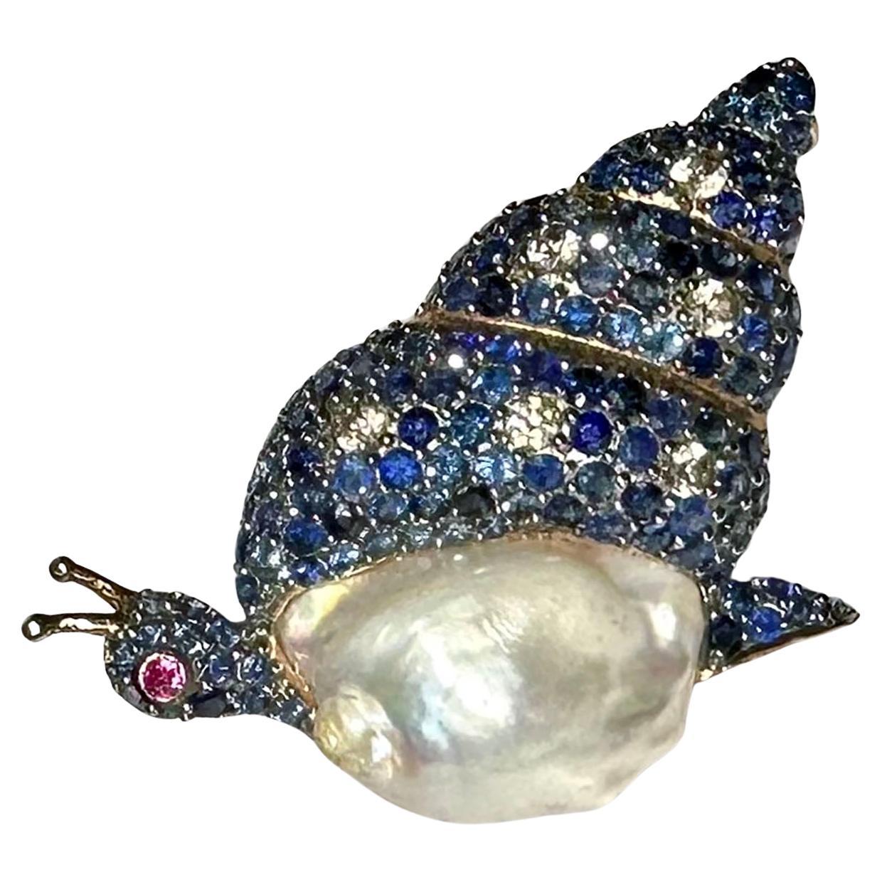 Blackened and Rose Gold Plated Silver Snail Brooch/Pendant For Sale