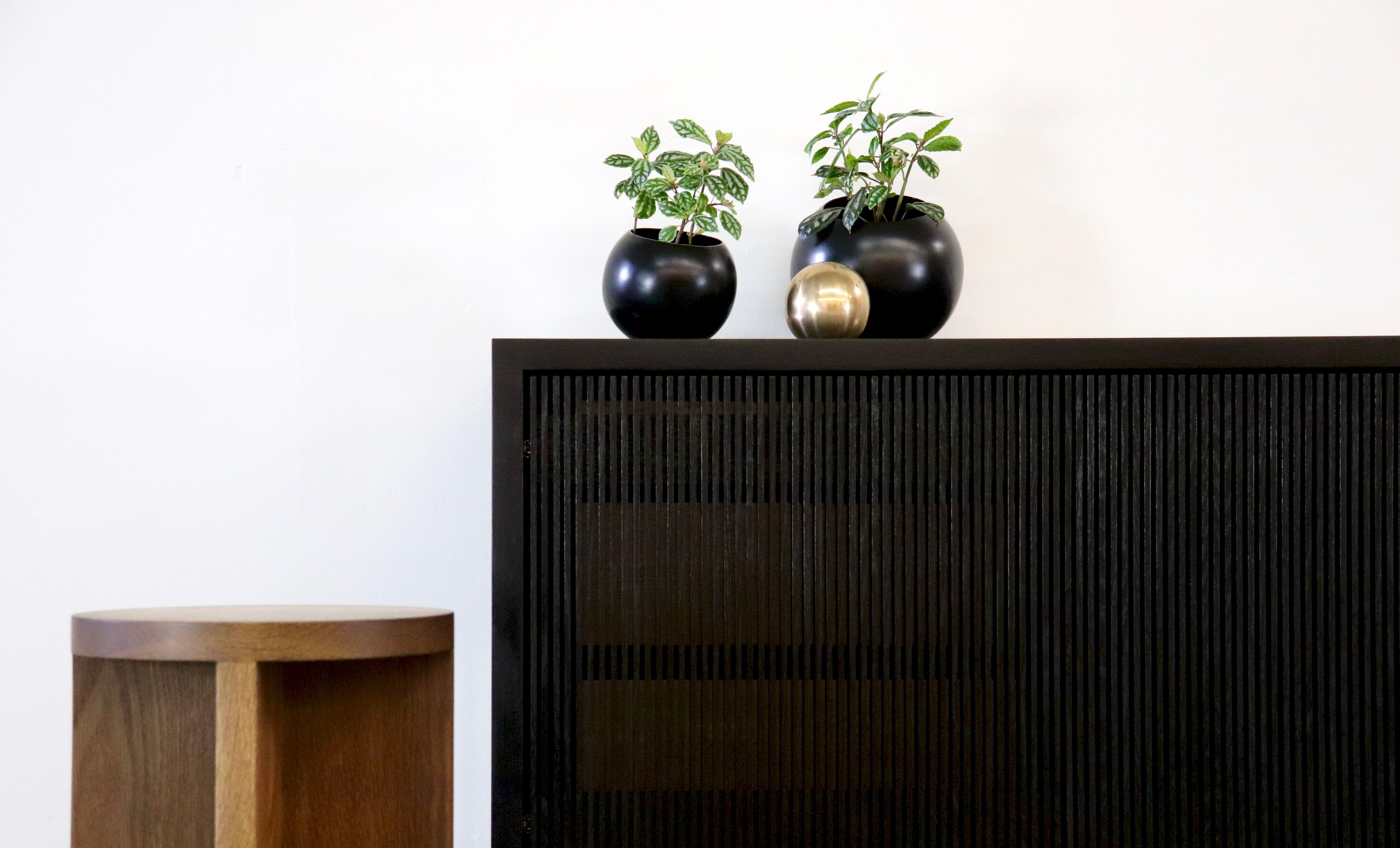 Minimalist Blackened Ash Slatted Credenza - Custom Size: 64