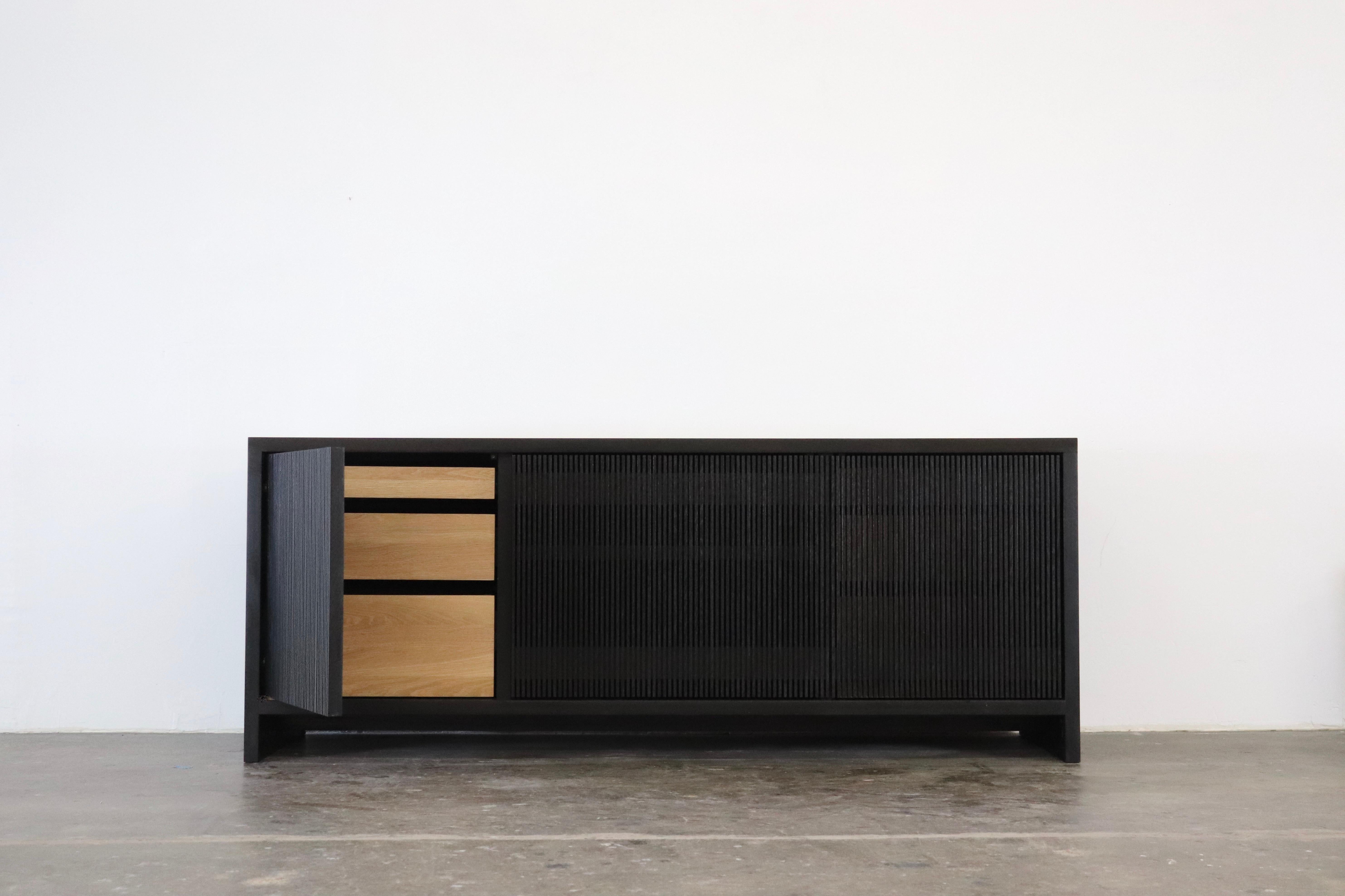American Blackened Ash Slatted Credenza - Custom Size: 64