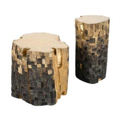 Blackened Brass Sculptural Log Stools – Set of 2 (Small & Large) by Misaya