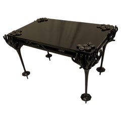 Blackened Bronze & Blue/Black Lacquered "Behepoda" Art Piece Cocktail Table