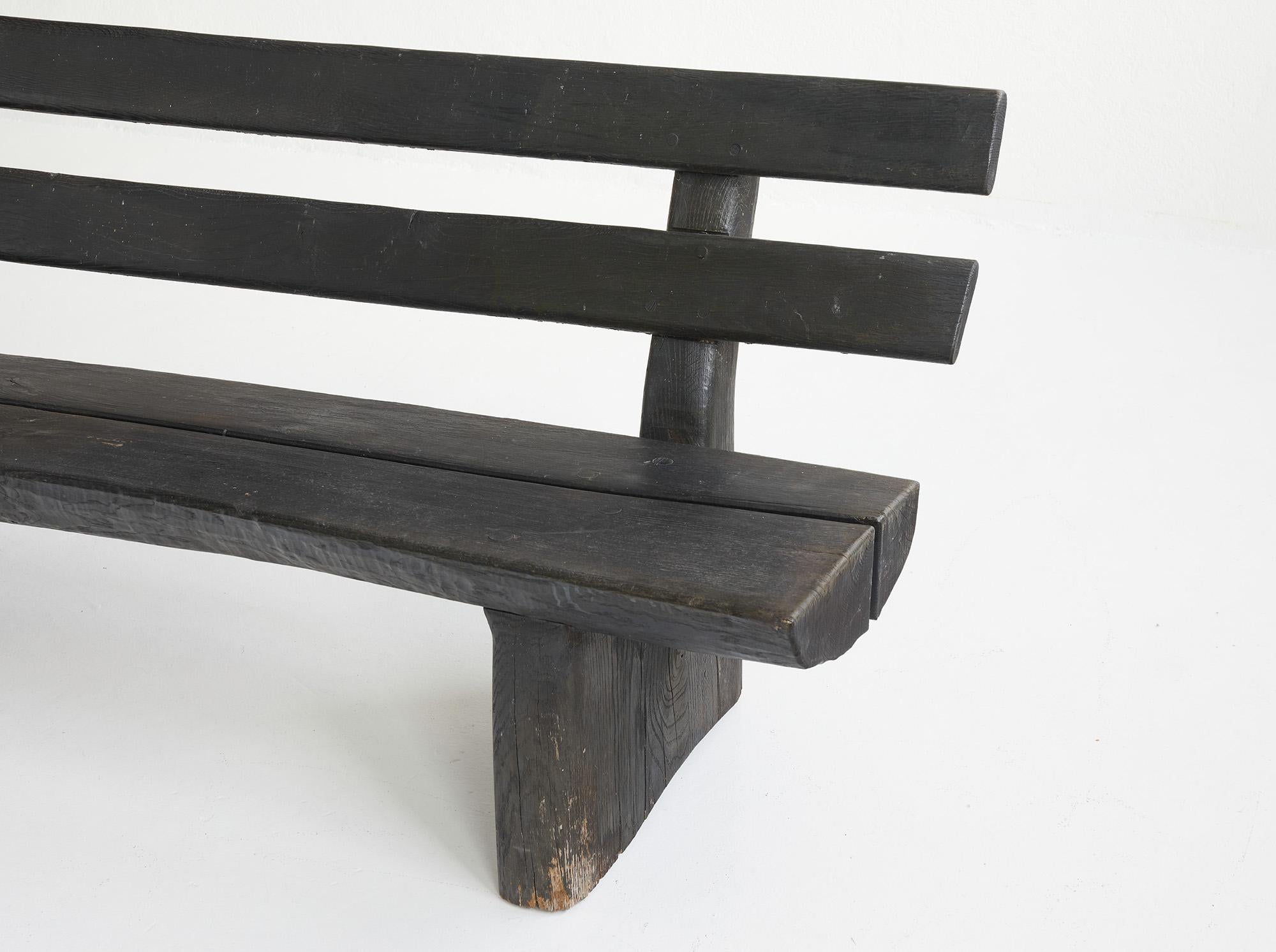 Mid-20th Century Blackened brutalist wood bench by Gottfried Anliker, Switzerland 1960