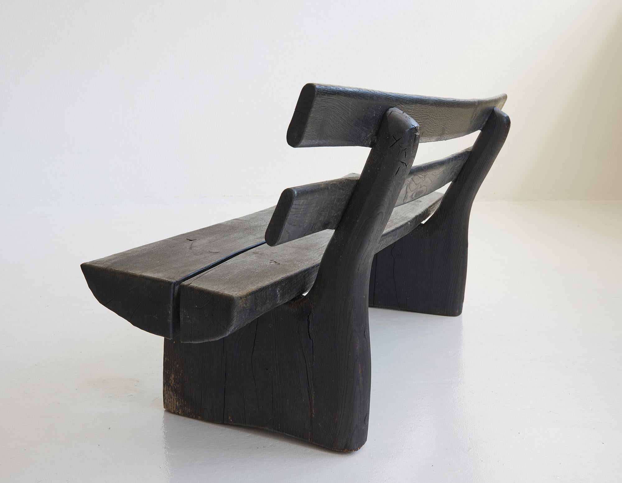 Mid-Century Modern Blackened brutalist wood bench by Gottfried Anliker, Switzerland 1960