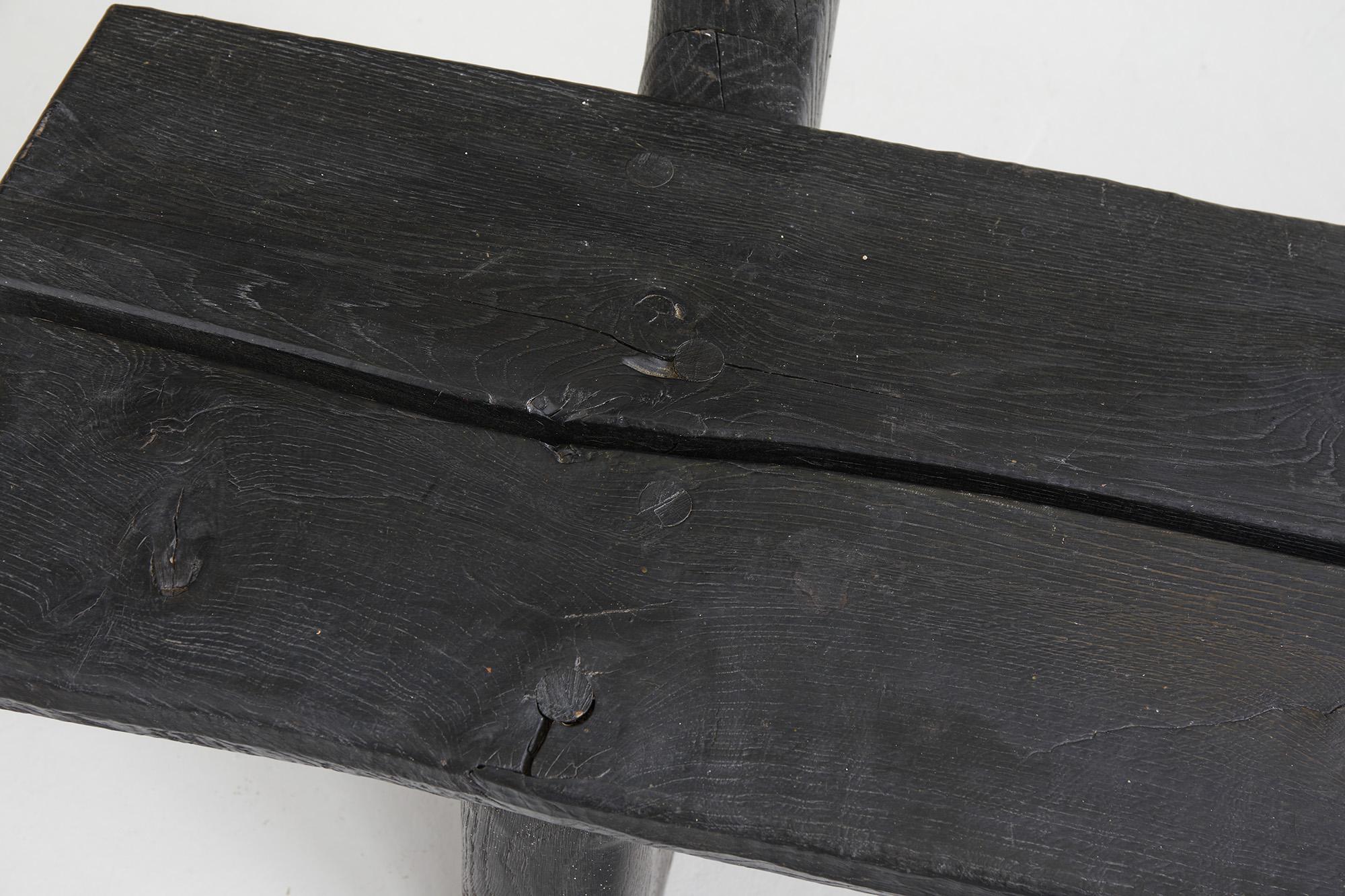 Wood Blackened brutalist wood bench by Gottfried Anliker, Switzerland 1960