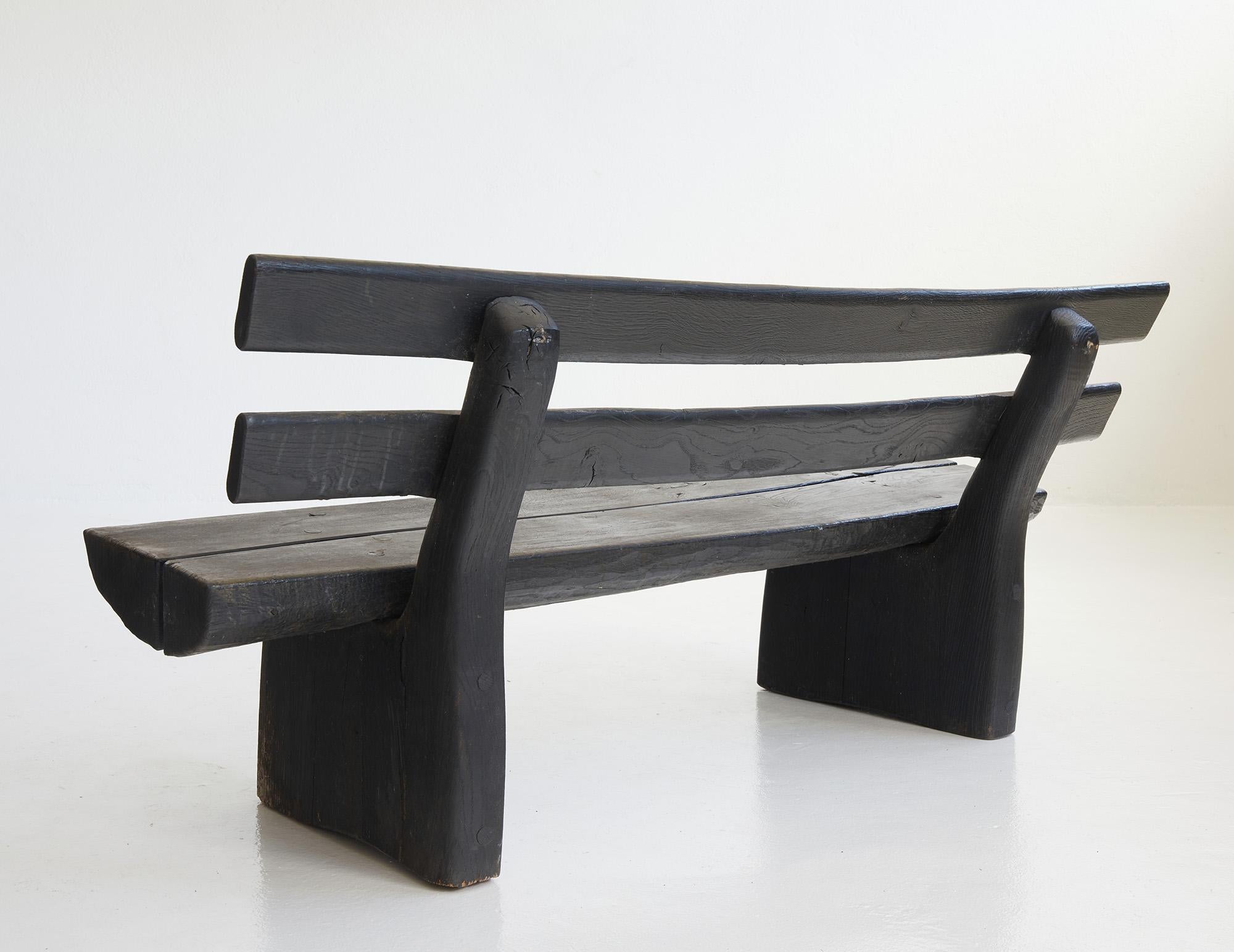 Swiss Blackened brutalist wood bench by Gottfried Anliker, Switzerland 1960