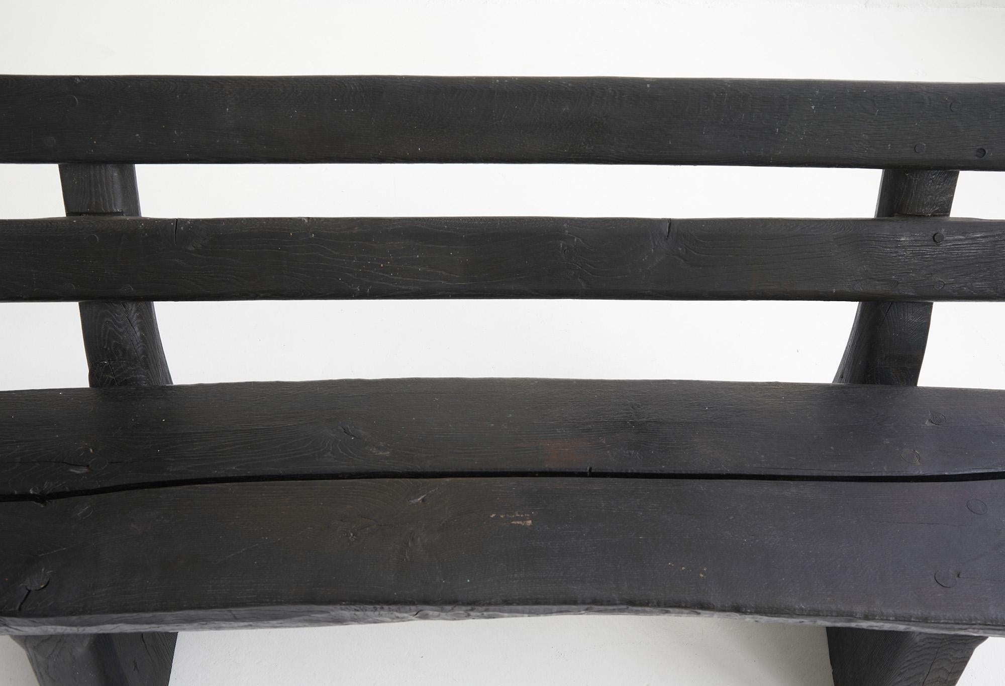 Blackened brutalist wood bench by Gottfried Anliker, Switzerland 1960 2