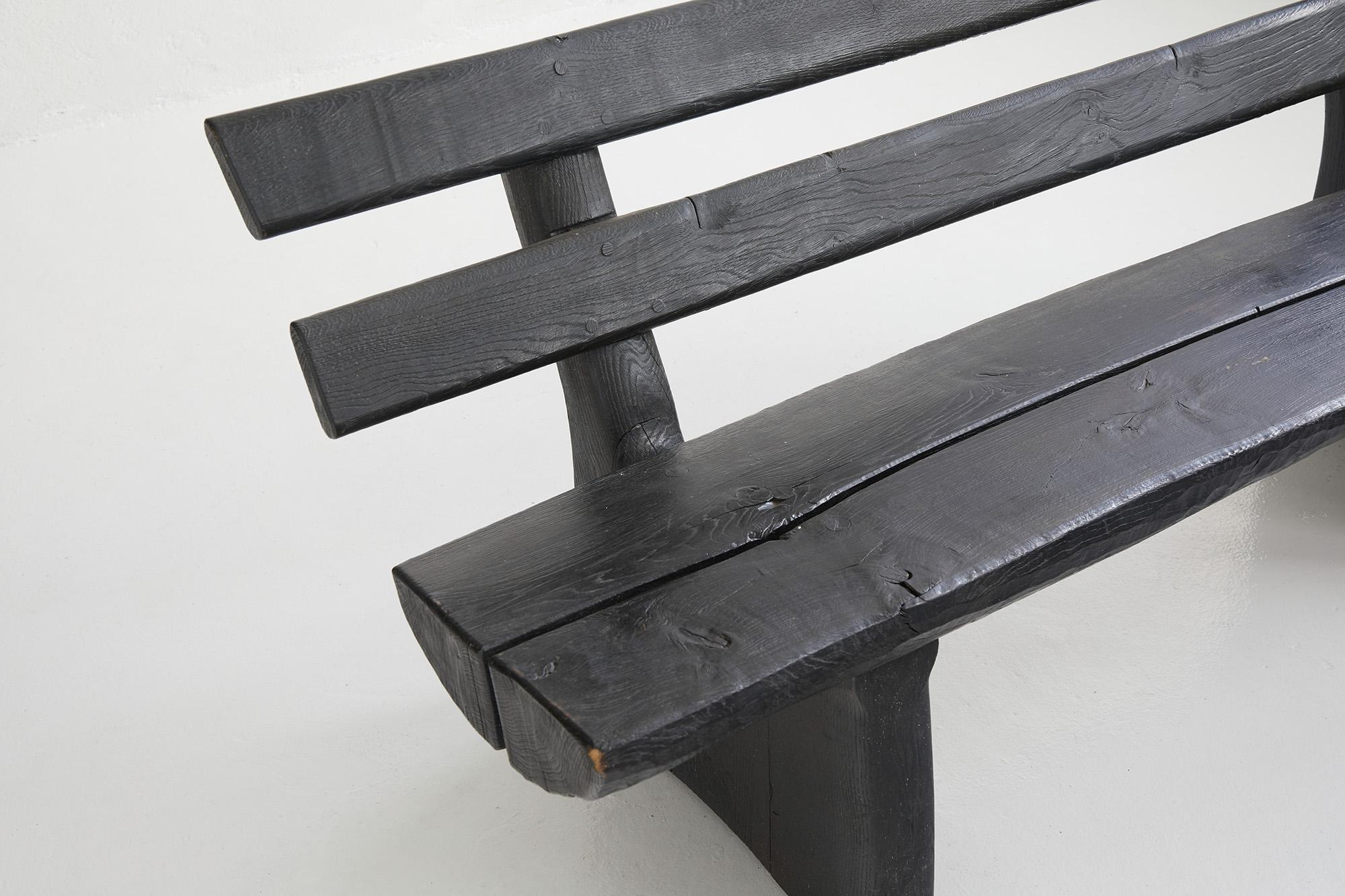 Blackened brutalist wood bench by Gottfried Anliker, Switzerland 1960 3