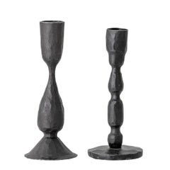 Blackened Cast Iron Metal Candlestick Set