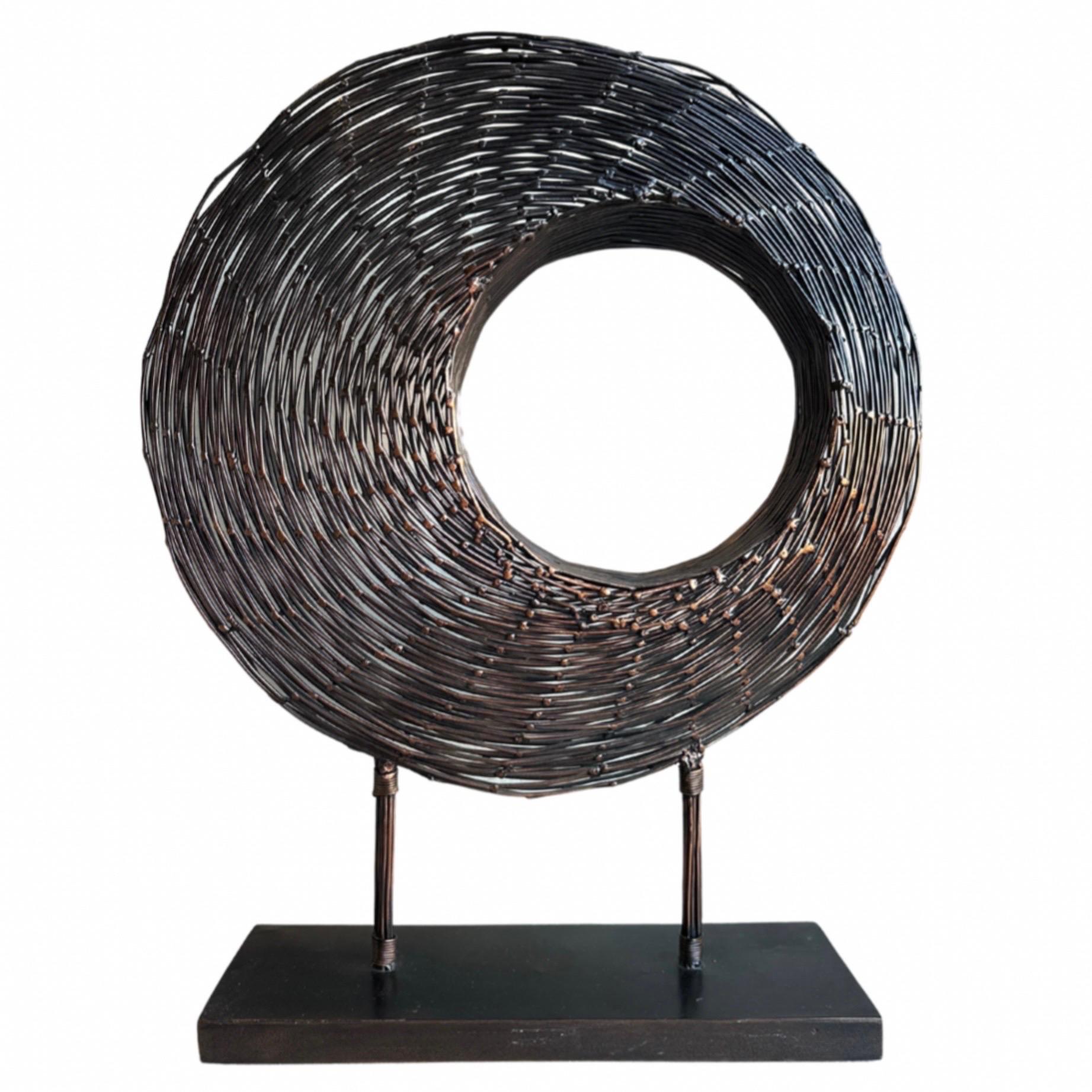 Philippine Blackened Copper Wire Sculpture on Stand For Sale