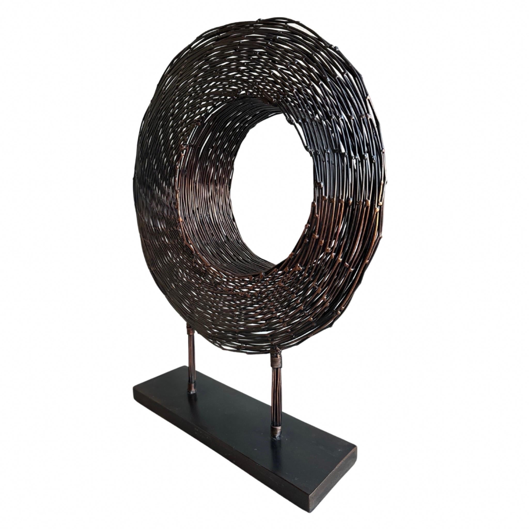 Metalwork Blackened Copper Wire Sculpture on Stand For Sale