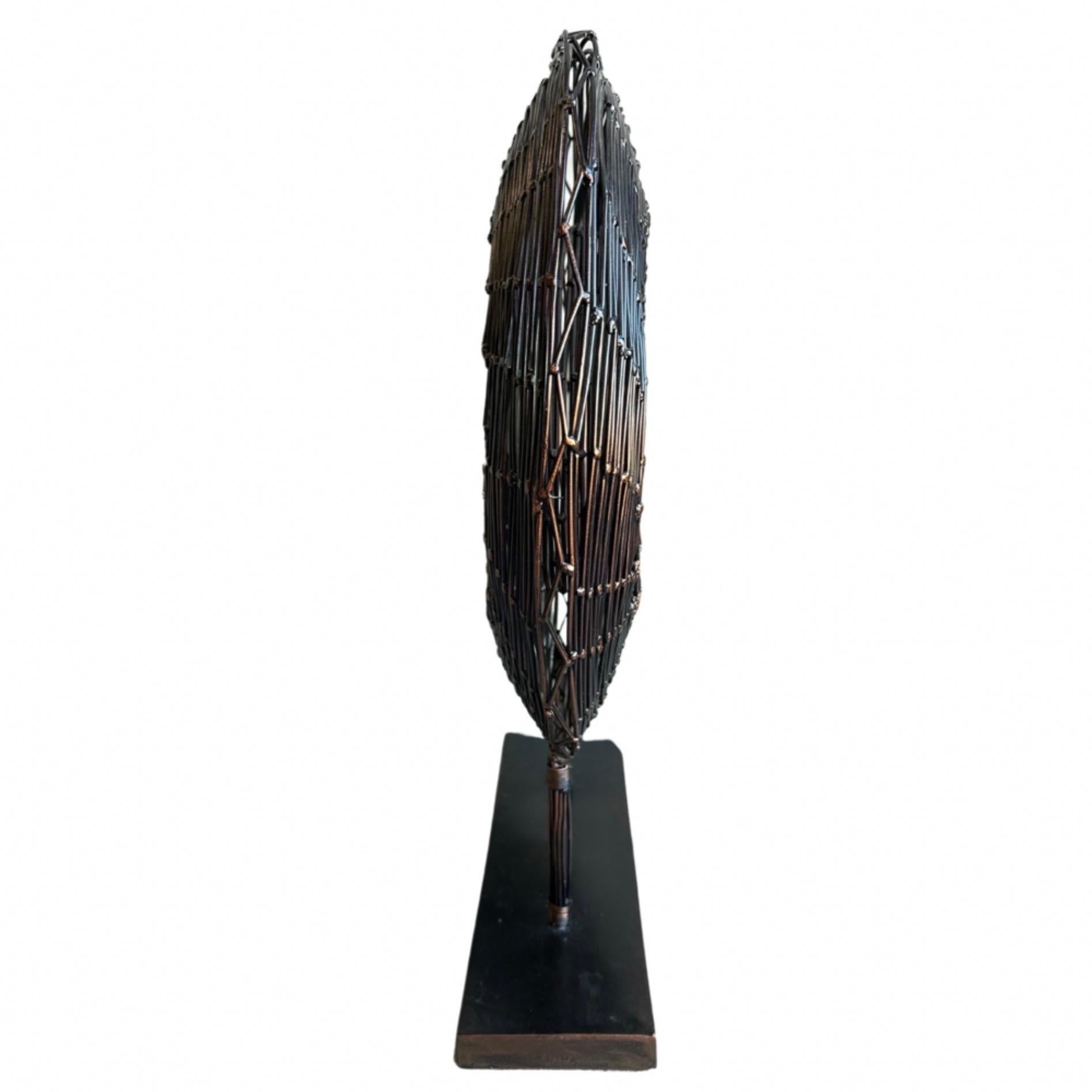 Blackened Copper Wire Sculpture on Stand In Good Condition For Sale In Los Angeles, CA