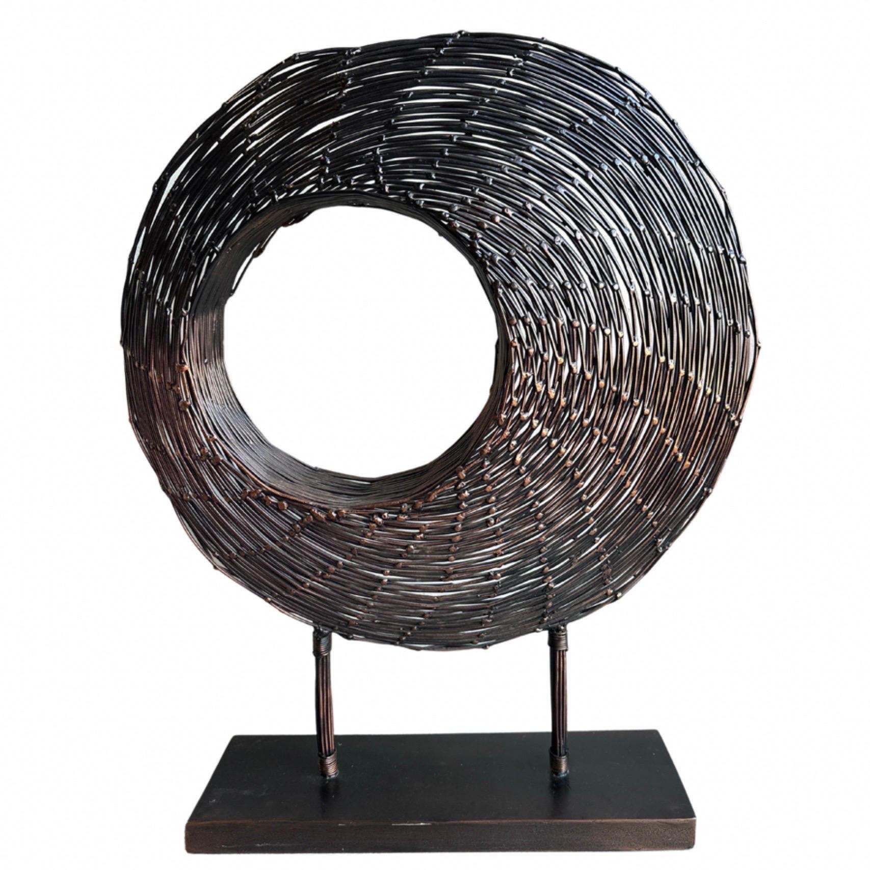 Blackened Copper Wire Sculpture on Stand For Sale