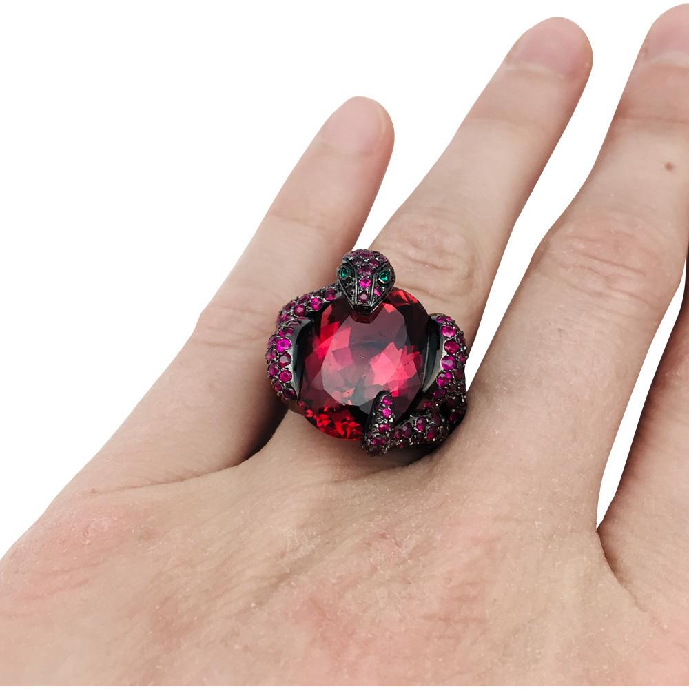 Women's or Men's Boucheron Ring, Pythie Collection, Set with a large Rubellite and rubies.