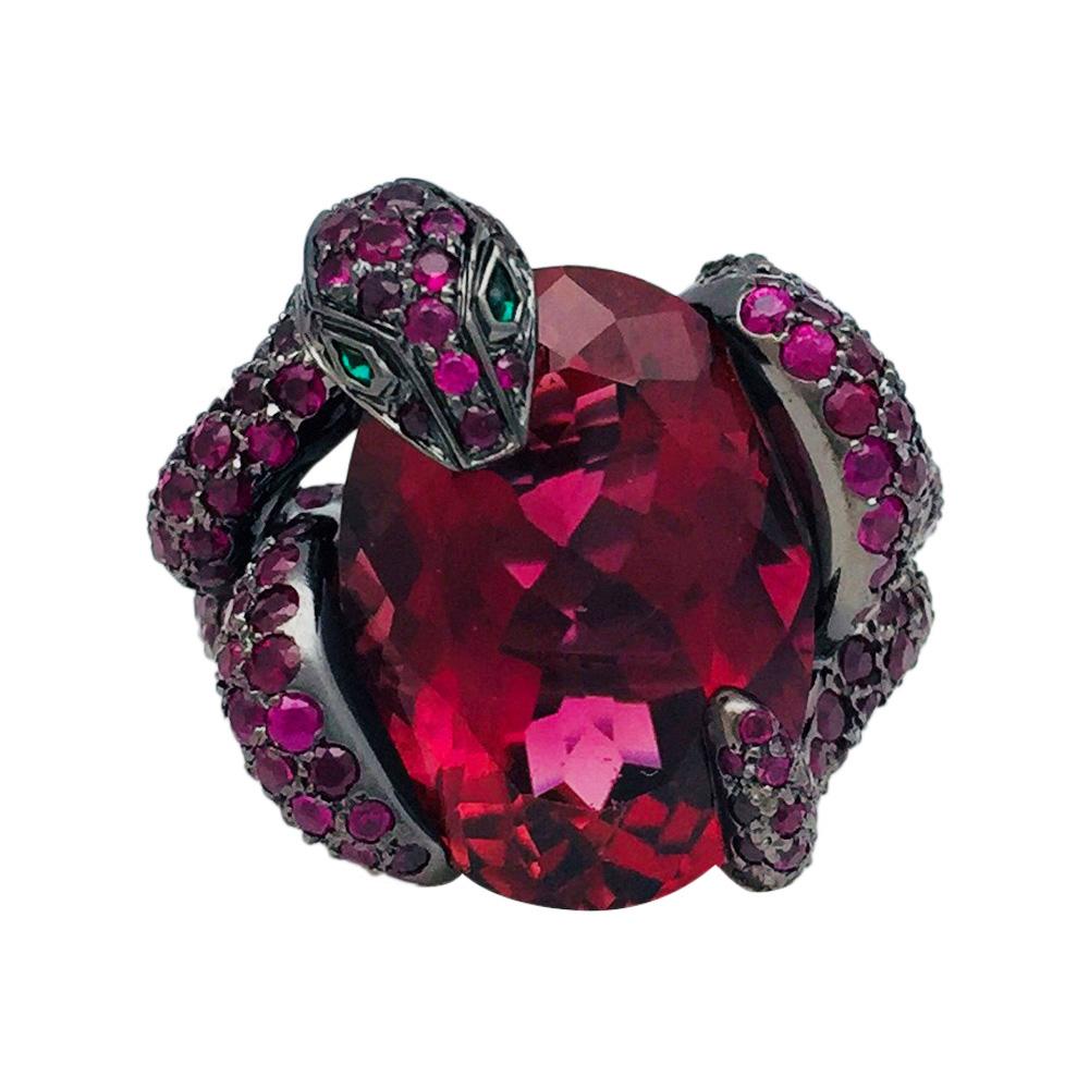 Boucheron Ring, Pythie Collection, Set with a large Rubellite and rubies.