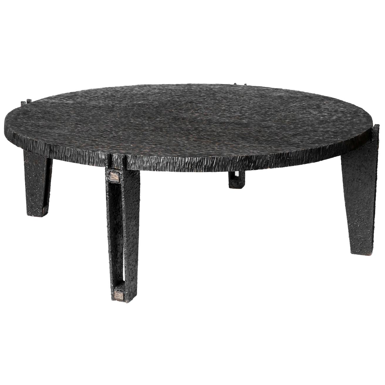 Blackened Gouged Wood Coffee Table, Contemporary Work