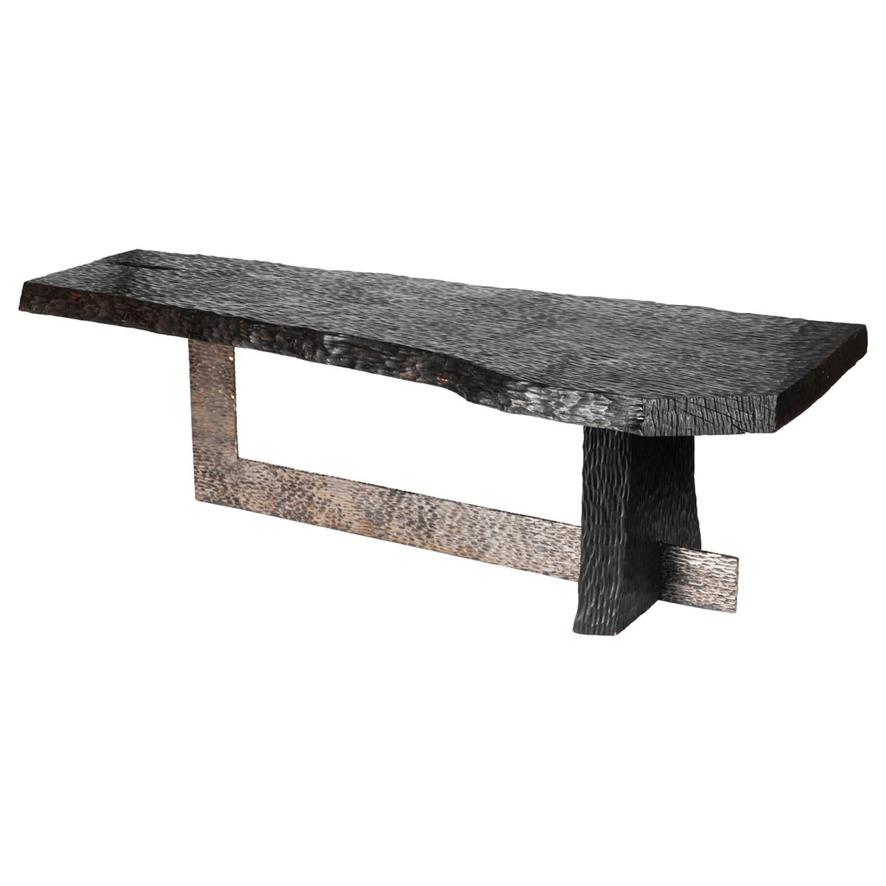 Blackened Gouged Wood Coffee Table, Contemporary Work For Sale