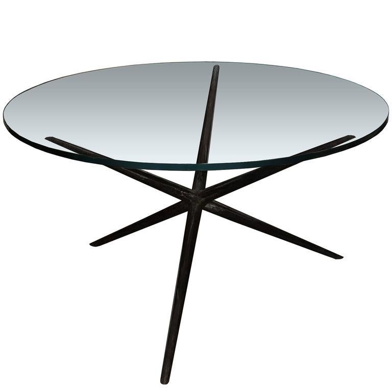 American Blackened Hammered Steel Dining Table Base For Sale