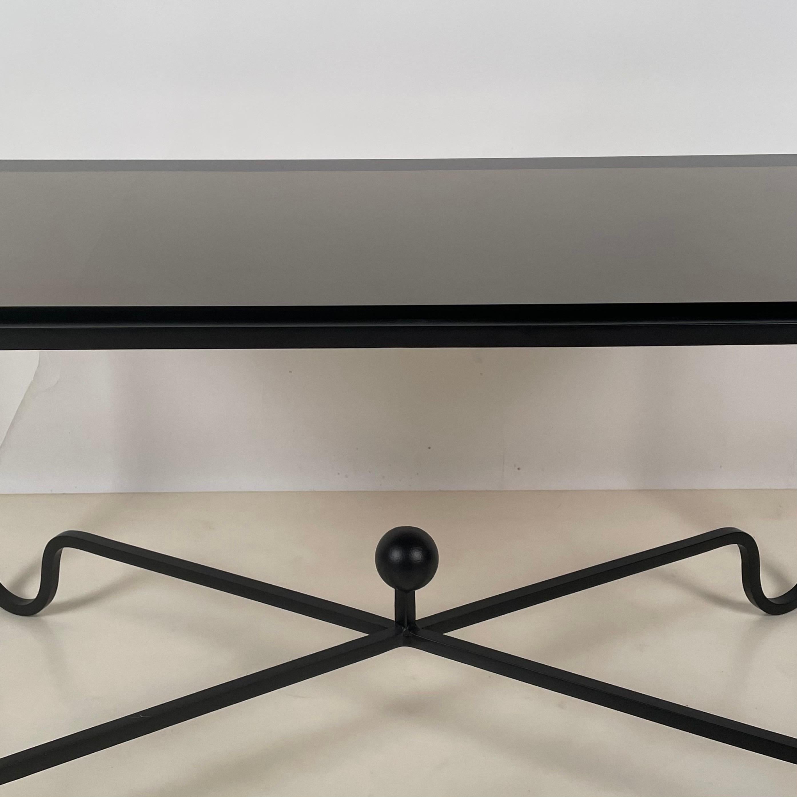 French Blackened Iron and Smoked Glass 'Entretoise' Coffee Table by Design Frères For Sale