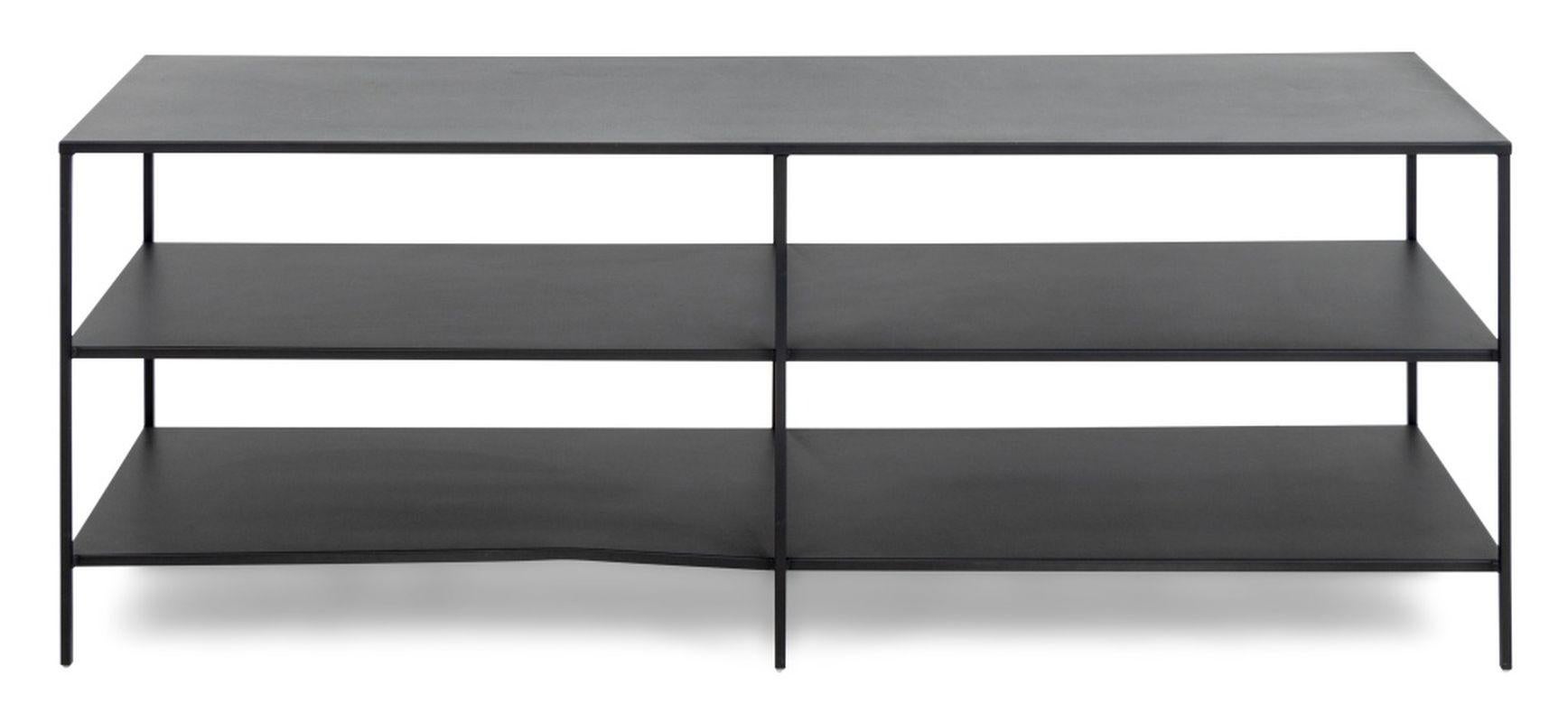 Industrial Blackened Metal 3-Tier Sofa Table For Sale