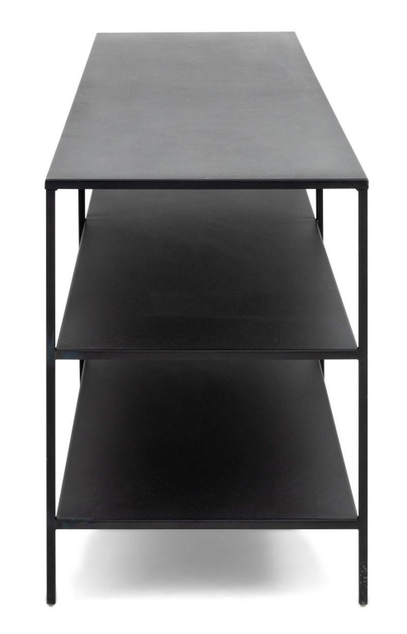 Contemporary Blackened Metal 3-Tier Sofa Table For Sale
