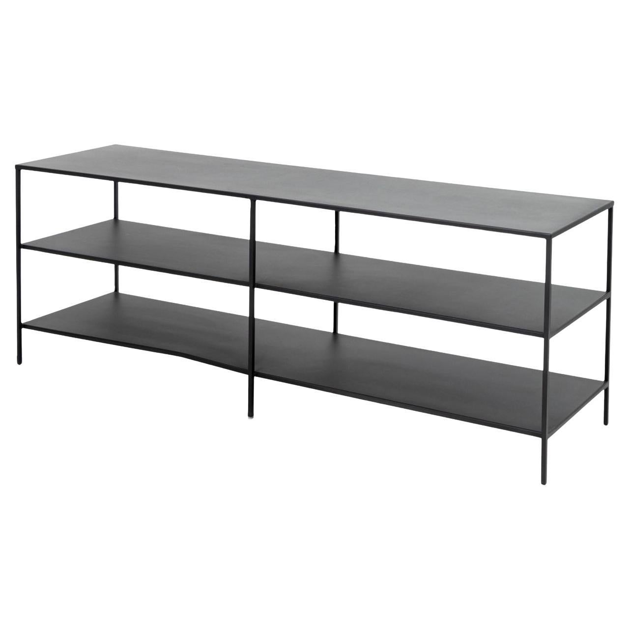 Blackened Metal 3-Tier Sofa Table For Sale