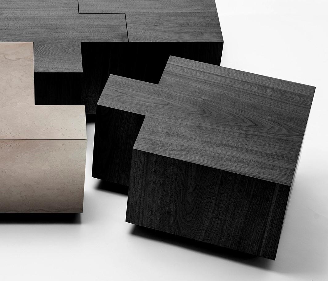 Gulla Jonsdottir
Blackened oak and Zinc Puzzle table, 2023
Blackened oak and zinc 
Measures: 36 x 54 x 14 in
Ed. 1/10

Icelandic-born Gulla Jónsdóttir creates unexpected and poetic modern architecture and interior spaces
in addition to