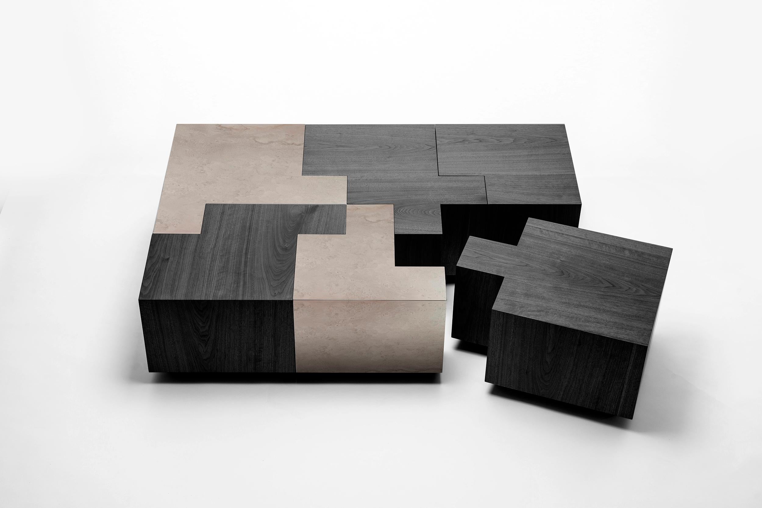 Noirci Table à puzzle en chêne noirci et zinc en vente