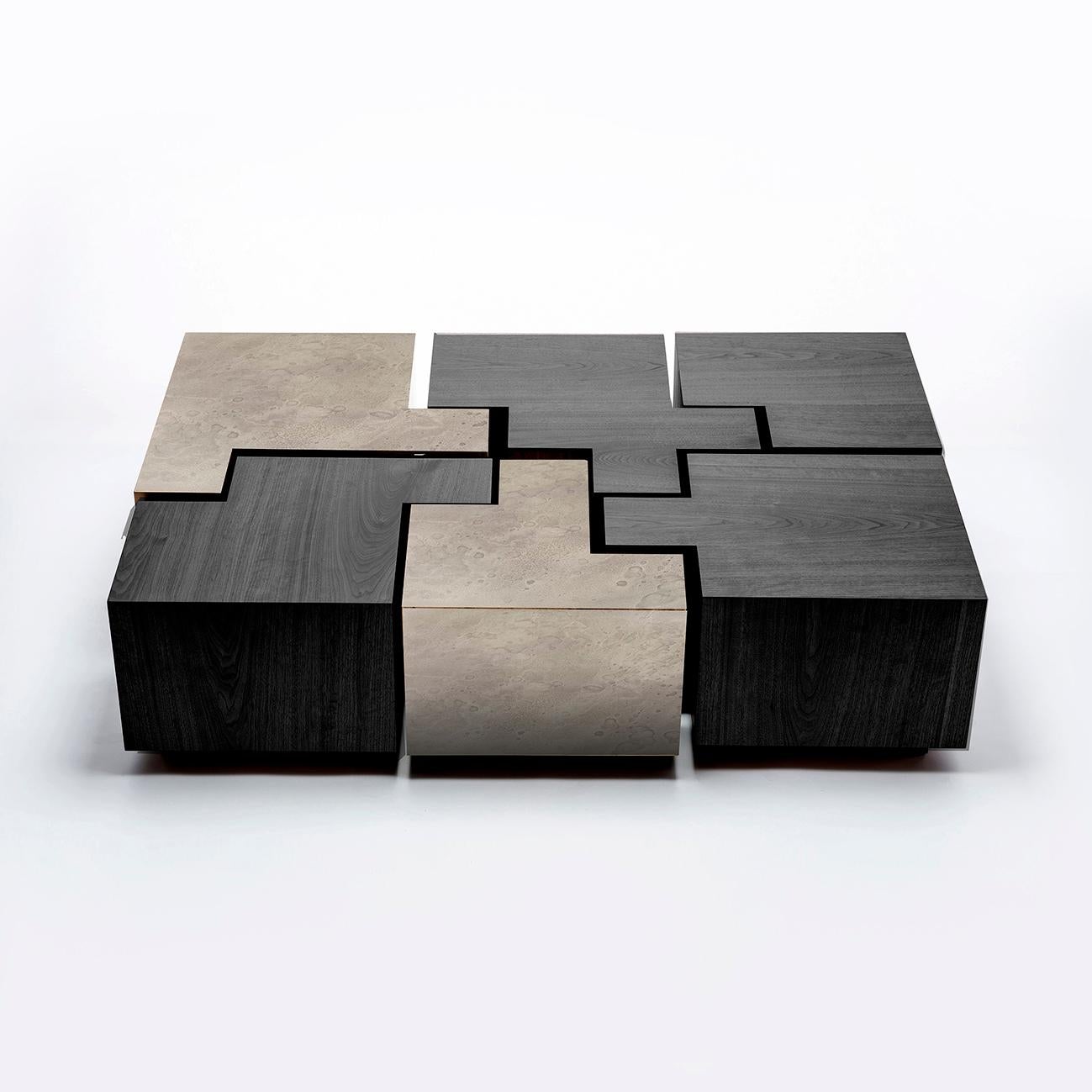Contemporary Blackened Oak and Zinc Puzzle Table For Sale