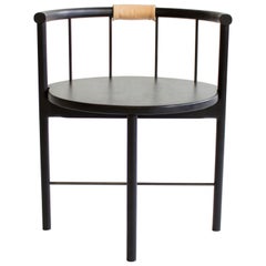 Blackened Oak Barrel-Backed Dining Chair, Brass or Bronze Rungs, Leather Grip