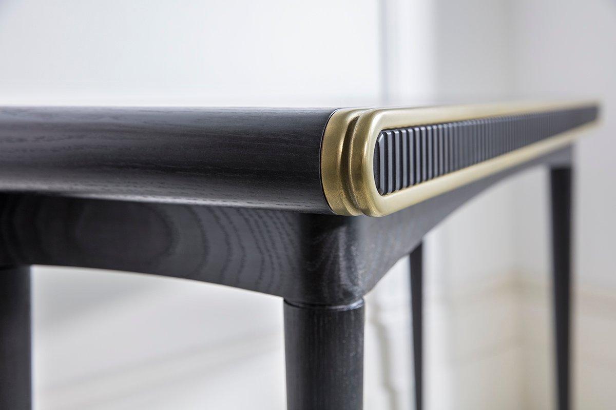 Organic Modern Blackened Oak Brass and Corian Gaia Console Table by Felice James Handmade in UK For Sale