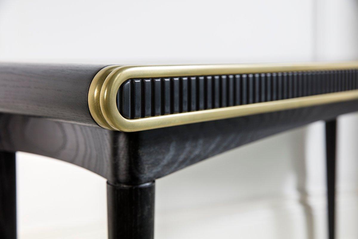 British Blackened Oak Brass and Corian Gaia Console Table by Felice James Handmade in UK For Sale