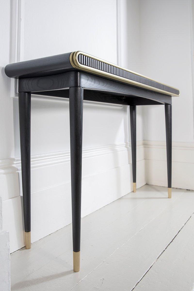 Blackened Oak Brass and Corian Gaia Console Table by Felice James Handmade in UK In New Condition For Sale In London, GB
