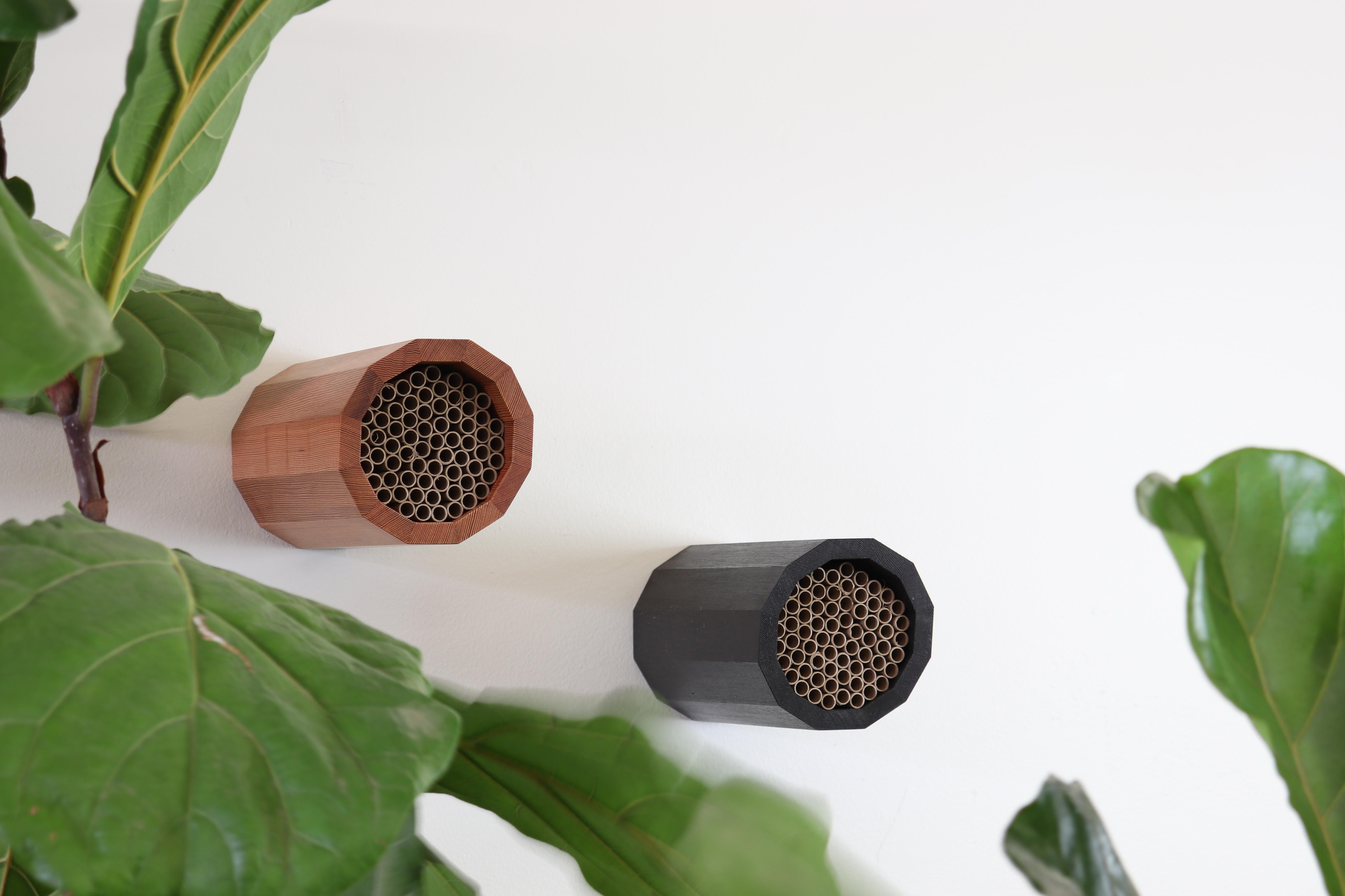 Handmade in-house by Material with solid wood and stocked with re-fillable compostable tubes, this Mason Bee House is an excellent way to invite these friendly and beneficial pollinators into your yard and garden. Simply hang in an area with some
