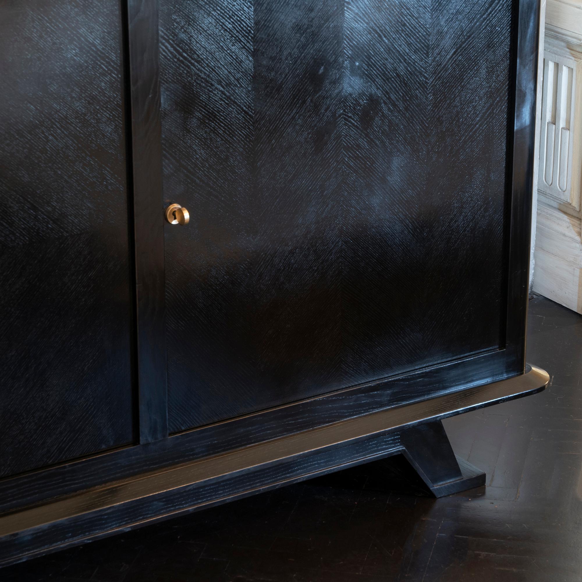 Mid-Century Modern Mid-Century Blackened Oak Sideboard, Brass Details, France, 1940s