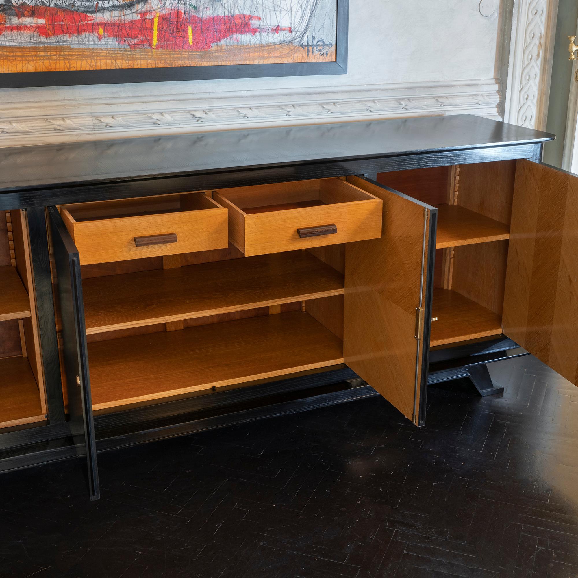 Mid-20th Century Mid-Century Blackened Oak Sideboard, Brass Details, France, 1940s