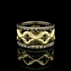 Blackened Silver & 18k Yellow Gold Diamond Quatrefoil Open Work Wide Band Ring