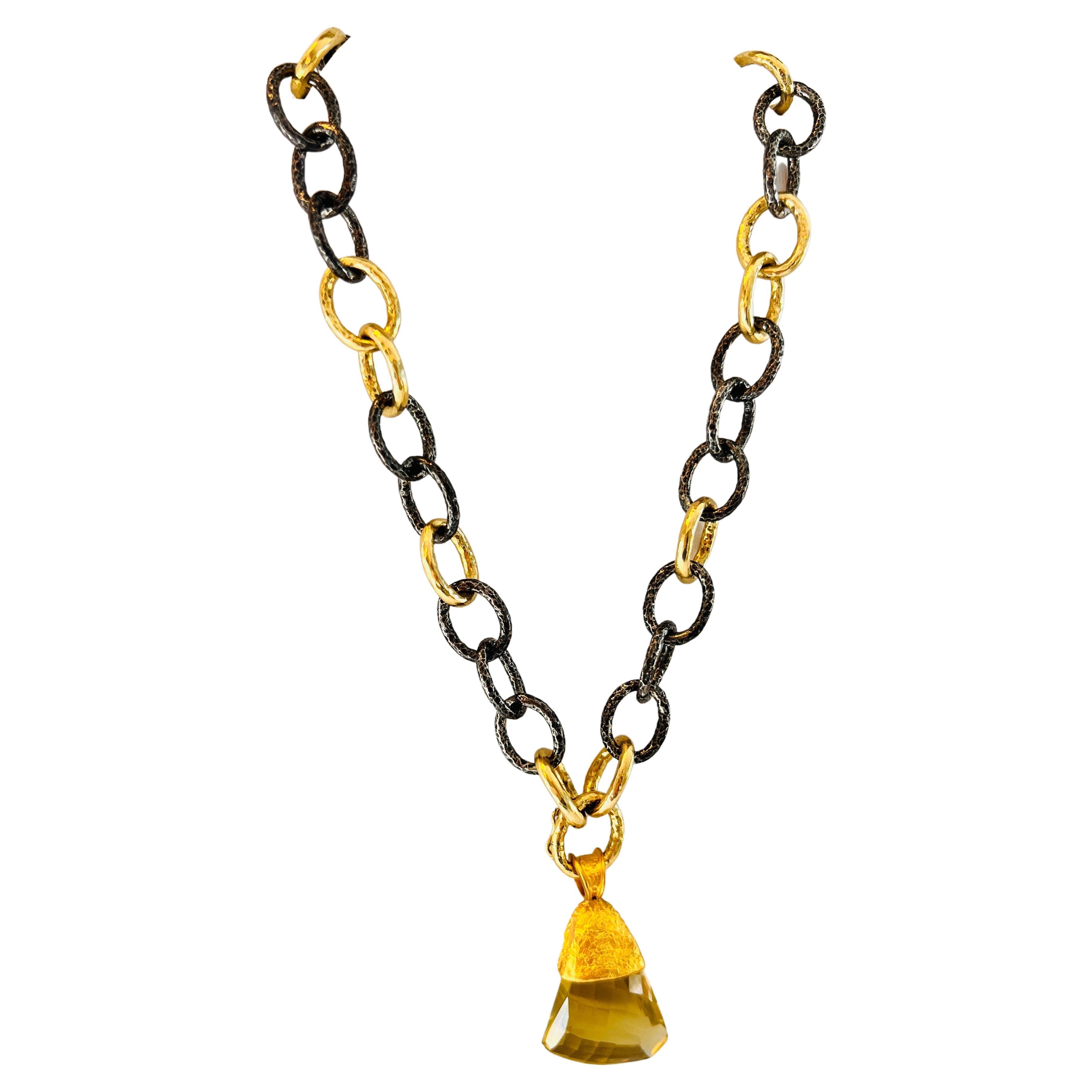 The 50/50 Blackened Silver and Gold 16" Chain Necklace, by Tagili For Sale