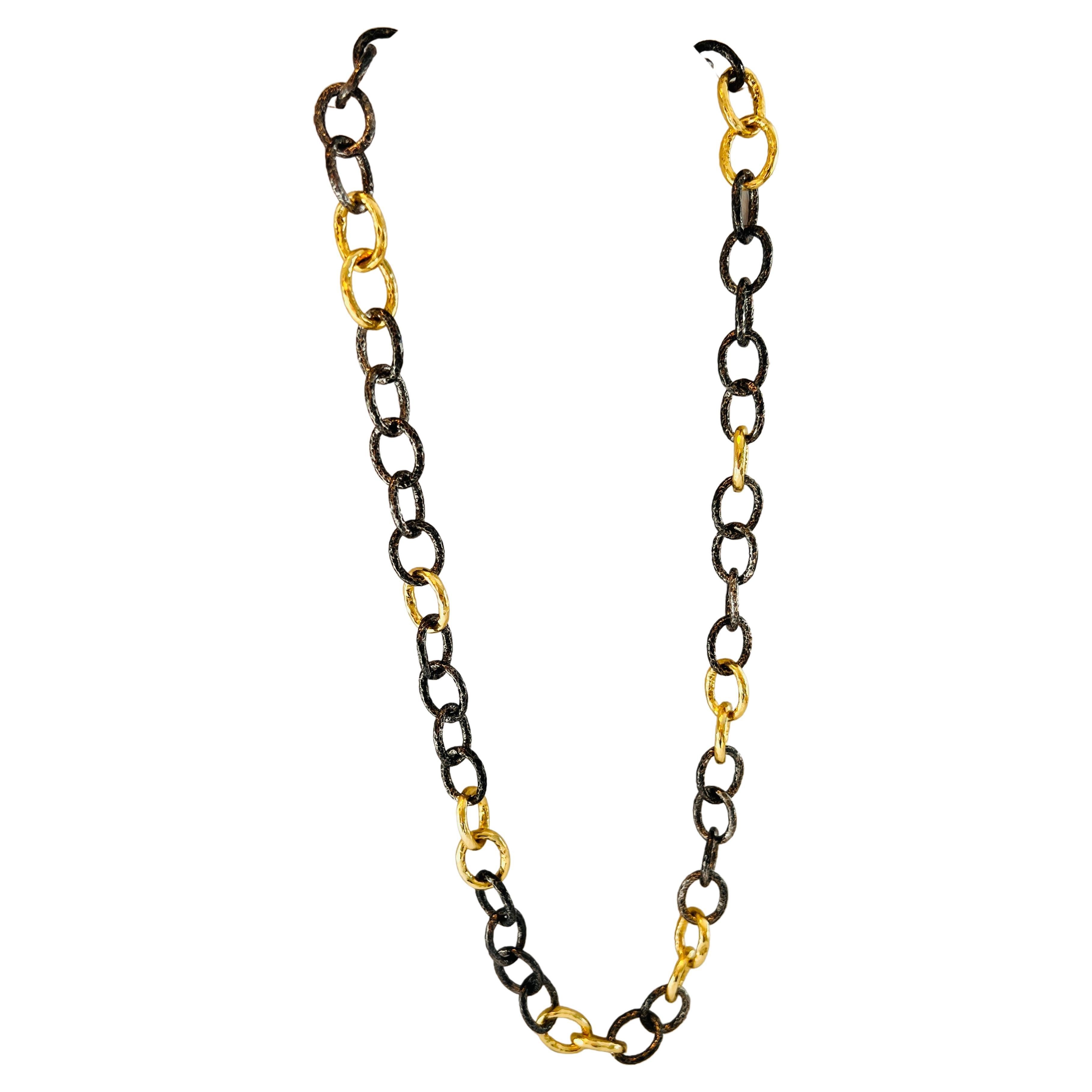 The 50/50 Blackened Silver and Gold 25" Chain Necklace, by Tagili For Sale