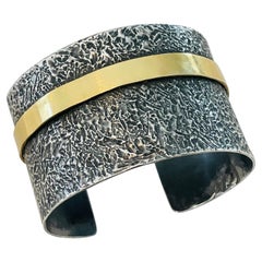 Blackened Silver Cuff with 22k Gold Band with Mixed Metals