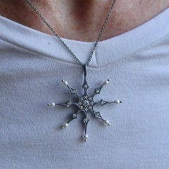 Blackened Silver, Diamond and Seed Pearl Star Pendant Necklace