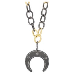 Blackened Silver, Gold and Diamond Double Horn Pendant, by Tagili