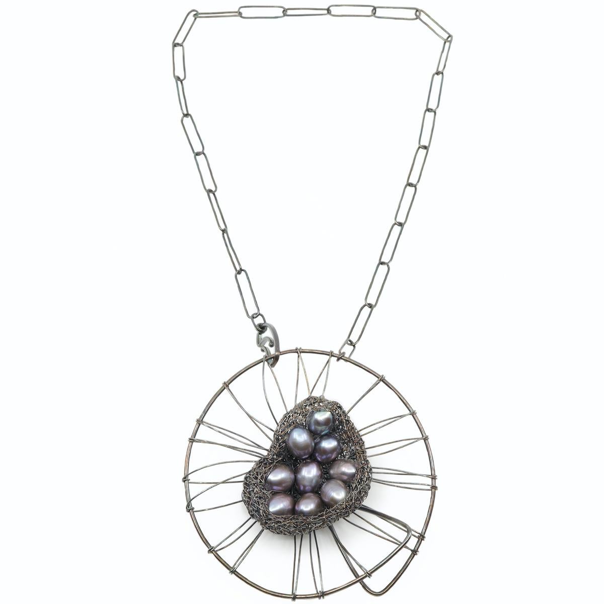 Blackened Silver & Grey Pearl Cluster One-off  Statement Necklace by the Artist  For Sale 5