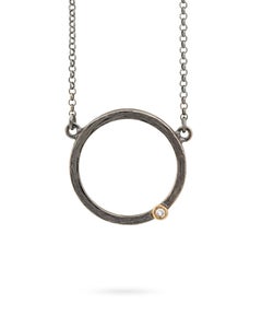 Blackened Silver Necklace with a Diamond