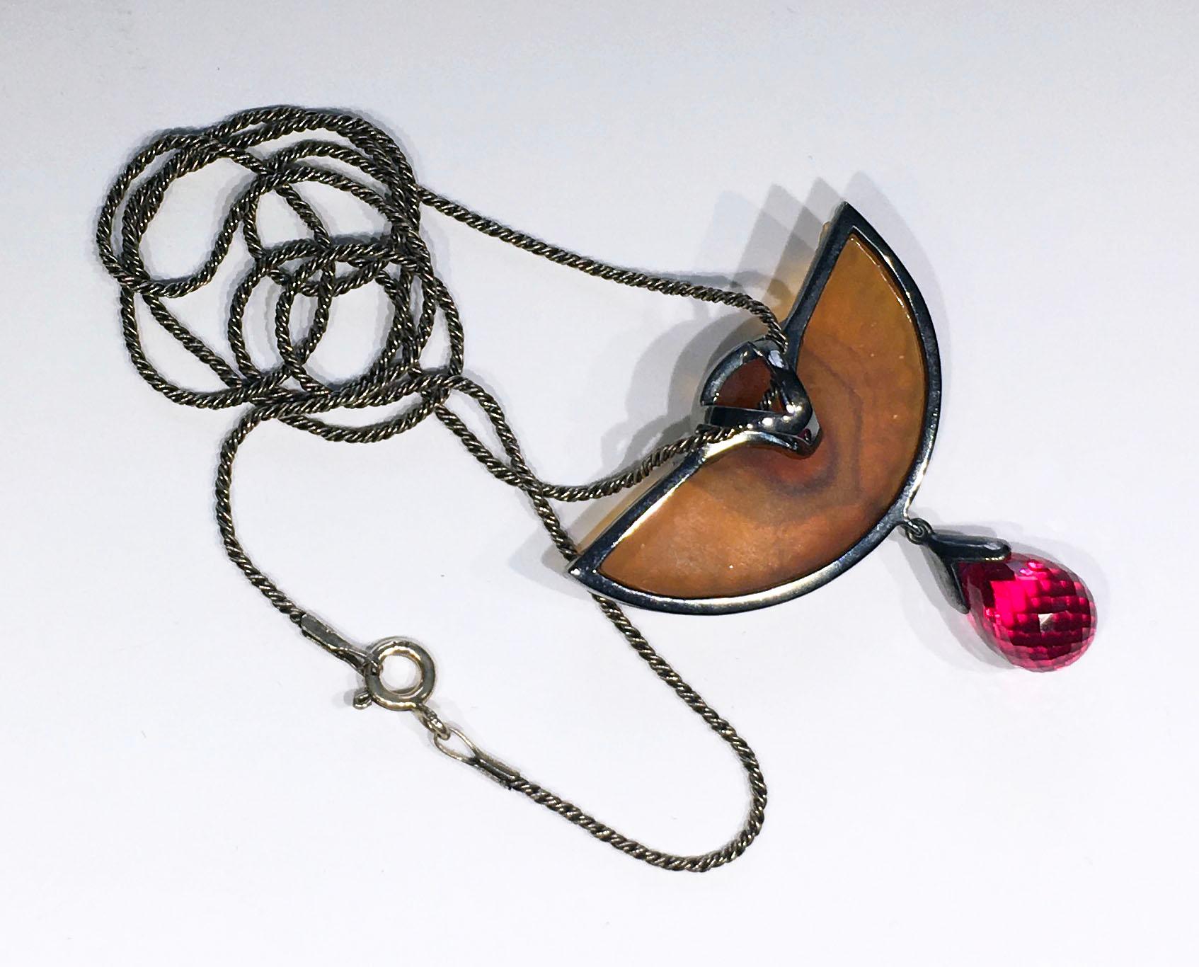 A Pressed Italian Glass and a Cultured Ruby Pendant set in Blackened Silver For Sale 3