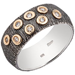 Blackened Silver Ring "Elegance" with 8 Diamonds and Gold Details