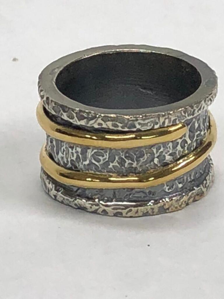 Blackened Silver Ring with 22k Gold Wraparound Band by Tagili Designs In New Condition For Sale In New York, NY